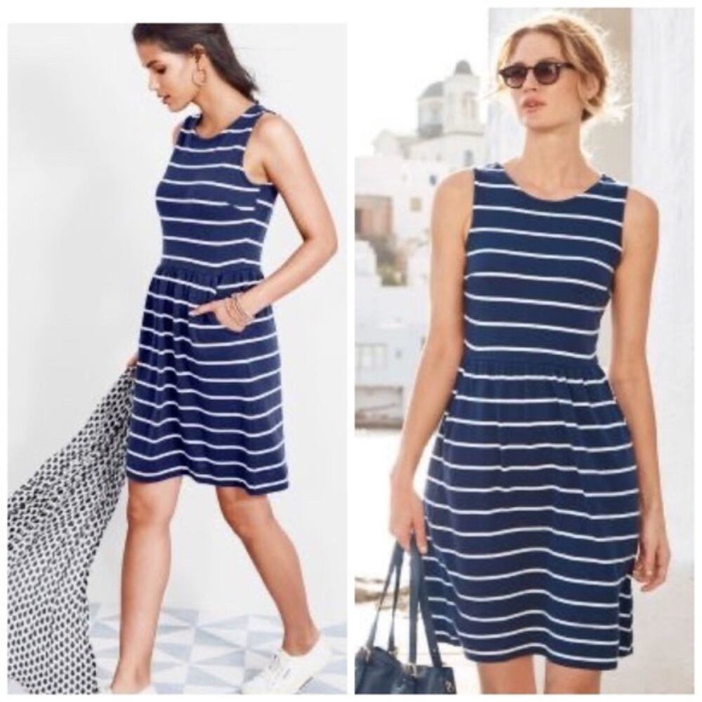 Garnet Hill Navy and White Striped Sleeveless Knit Dress